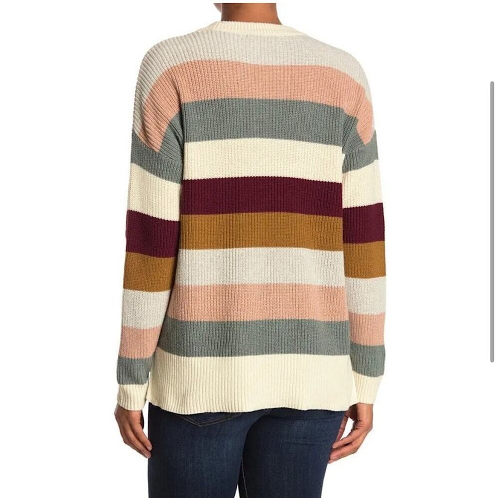Madewell Sweater Sz XS Thompson Pocket Pullover Knit in Cream Green Multi Stripe - Picture 11 of 11